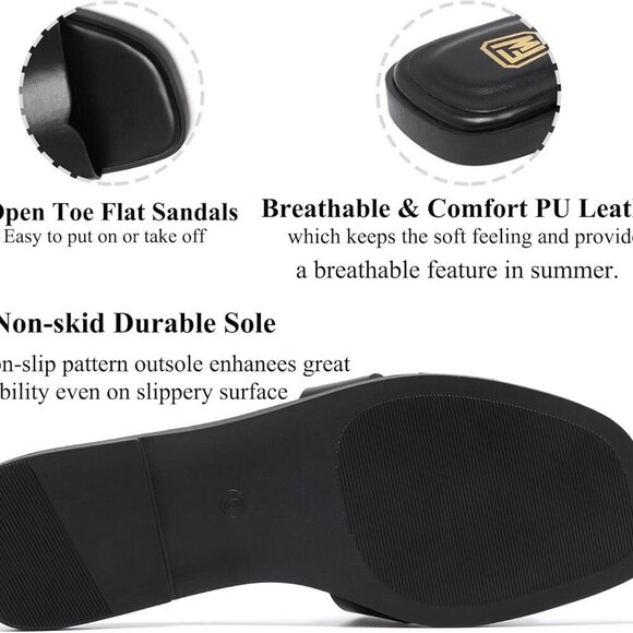 Women's Flat Sandals Dressy Comfortable Slip On Open Toe Summer Fashion - Picture 4 of 6